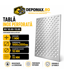 Tabla inox perforata AISI 304 RV 10.00-15.00, 1 x 1000 x 2000 mm, 2 mp